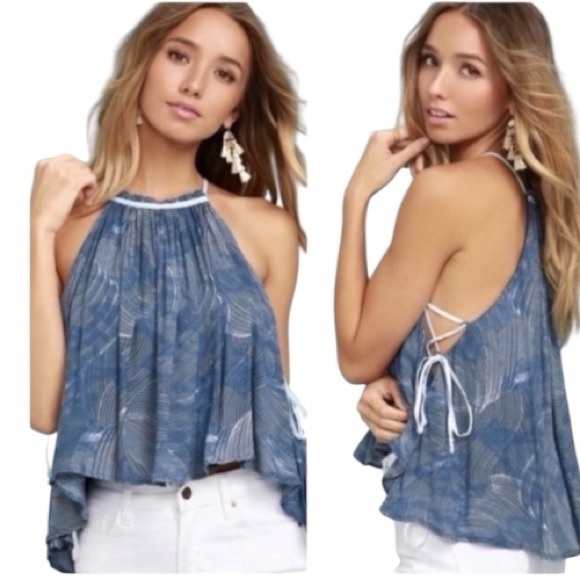 Free People Tops - NWT Free People sleeveless lace up sides lined Ocean Blue tank blouse Sz S